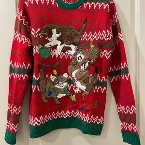 Festive Red Sweater with Playful Animal Design